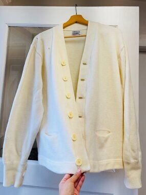 100% Wool Cream Ivory Button-Front Cardigan Sweater – L/XL - Portland - Oregon